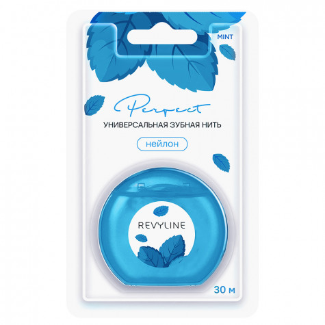 Зубная нить Revyline нейлон, мятная, вощеная с хлоргексидином, 30 м